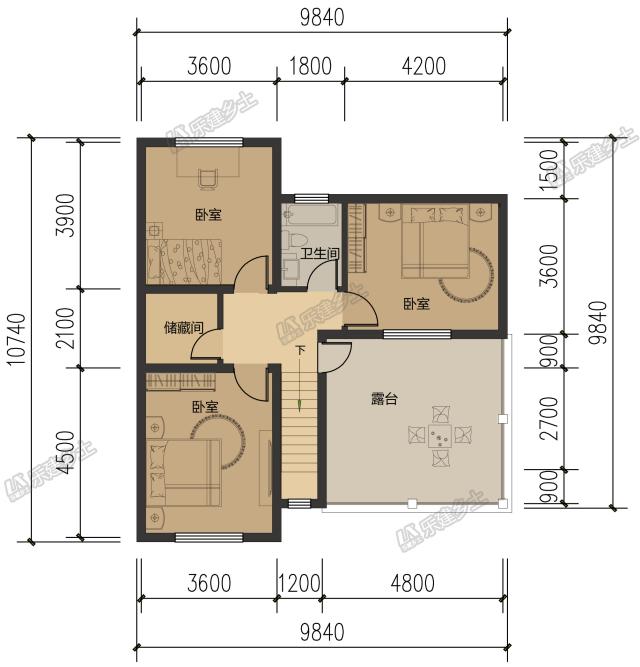 10米開間，客廳側布置一跑樓梯平面設計，五套方案供您選擇