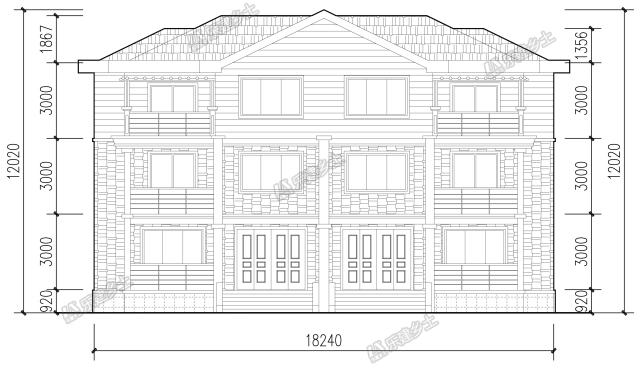 18x11米三層簡歐雙拼別墅，內(nèi)部完全對稱，外觀整體感強