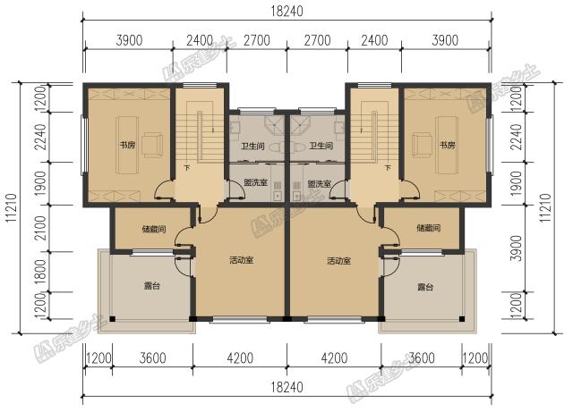 18x11米三層簡歐雙拼別墅，內(nèi)部完全對稱，外觀整體感強