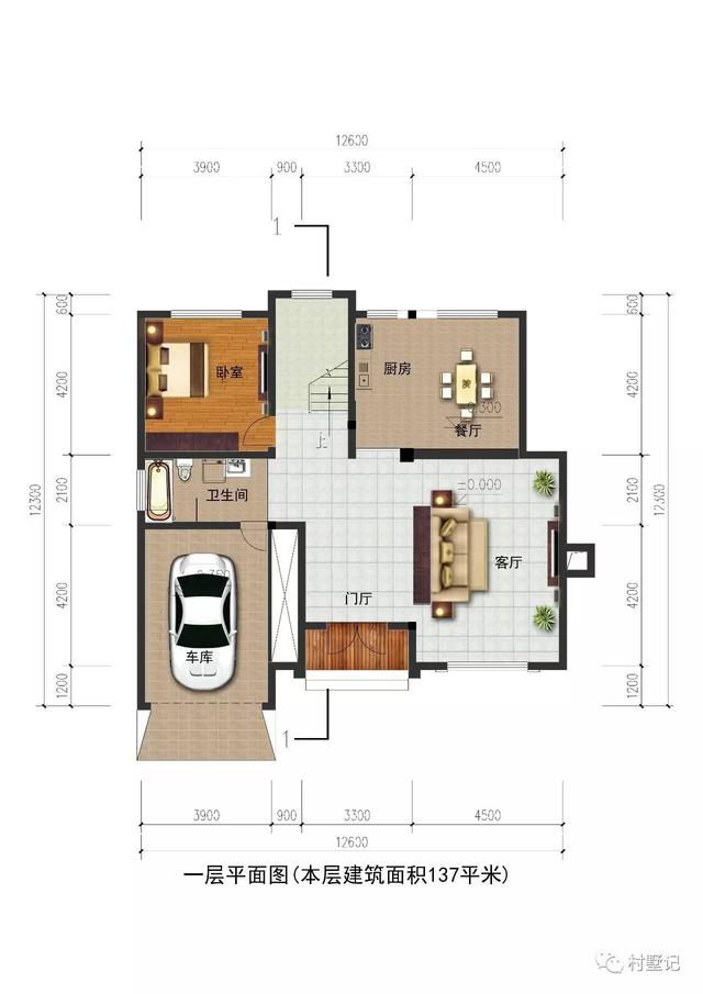 12.6×12.3米帶挑空客廳的歐式農村別墅，丈母娘都夸好