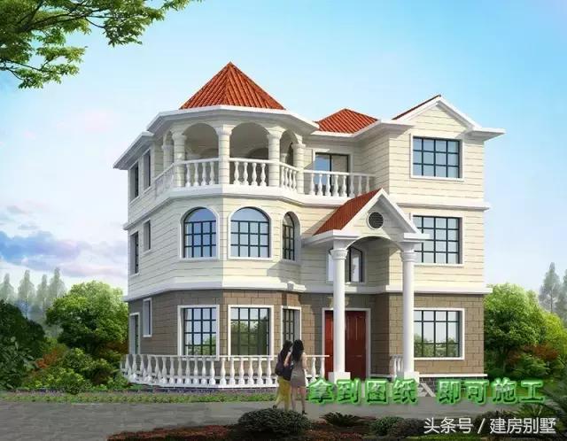 11.7×11.1三層農(nóng)村別墅，坐樓頂亭子里看長天一色