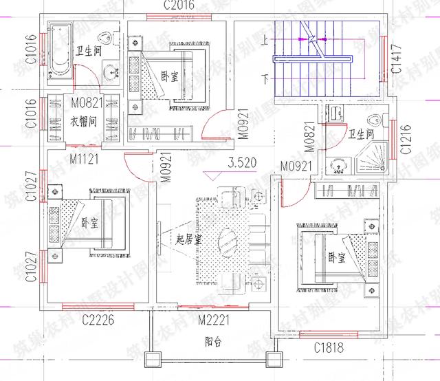 三層別墅建成效果圖：簡單易建25萬120㎡3廳5室4衛(wèi)帶落地窗套間帶露臺