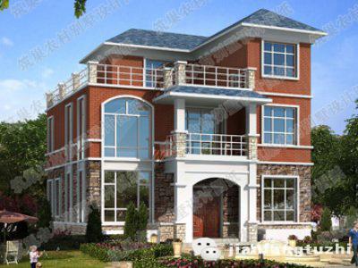 三層別墅建成效果圖：簡單易建25萬120㎡3廳5室4衛(wèi)帶落地窗套間帶露臺