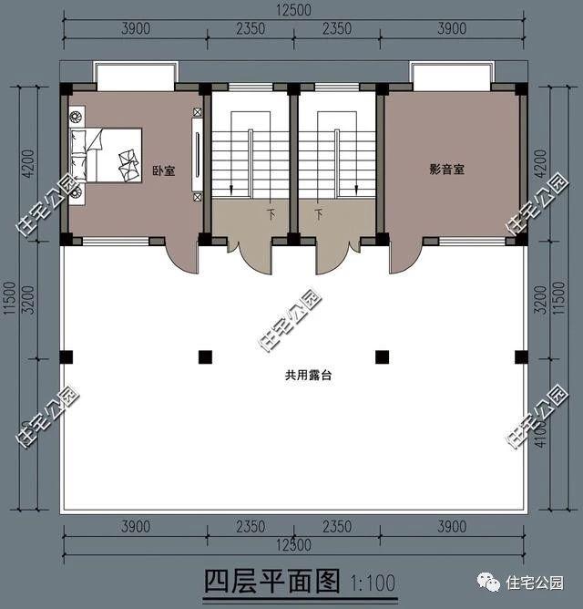 四層雙拼農(nóng)村別墅設(shè)計圖12.5x12.5米，內(nèi)設(shè)堂屋老人房影音室，外觀精致又大氣