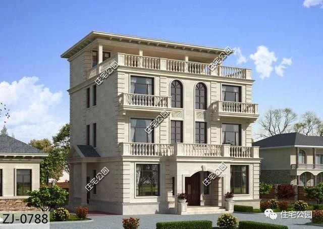 四層雙拼農(nóng)村別墅設(shè)計圖12.5x12.5米，內(nèi)設(shè)堂屋老人房影音室，外觀精致又大氣