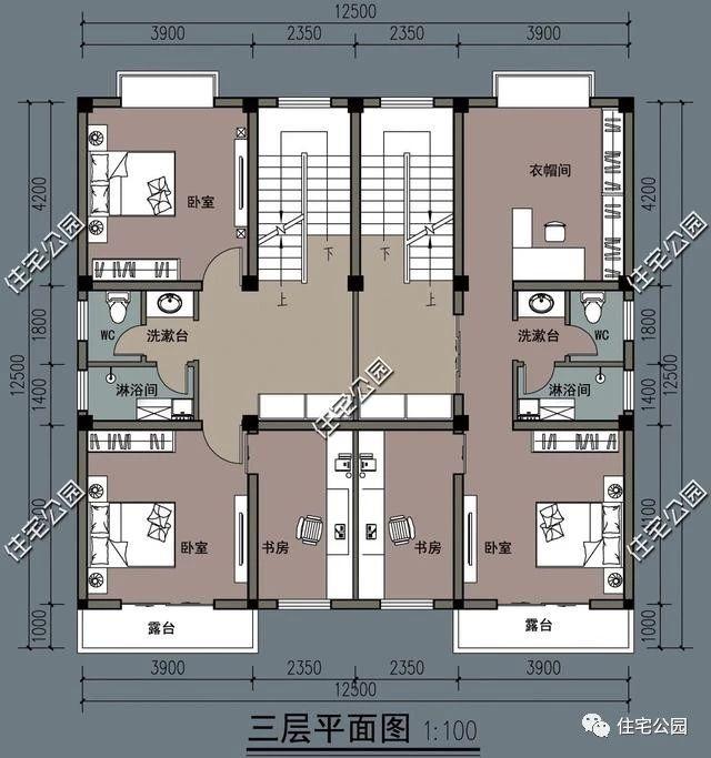 四層雙拼農(nóng)村別墅設(shè)計圖12.5x12.5米，內(nèi)設(shè)堂屋老人房影音室，外觀精致又大氣