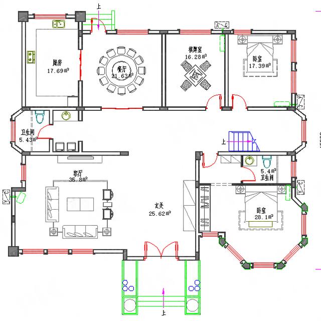 二層豪華歐式城堡別墅圖，造價(jià)40萬2廳4室17×15帶涼亭茶廳棋牌室套間，打造超完美視覺感受
