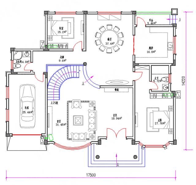 剛建成的復(fù)式三層別墅圖：65萬210㎡3廳7室?guī)TV房活動廳套間，一樣豪華大氣