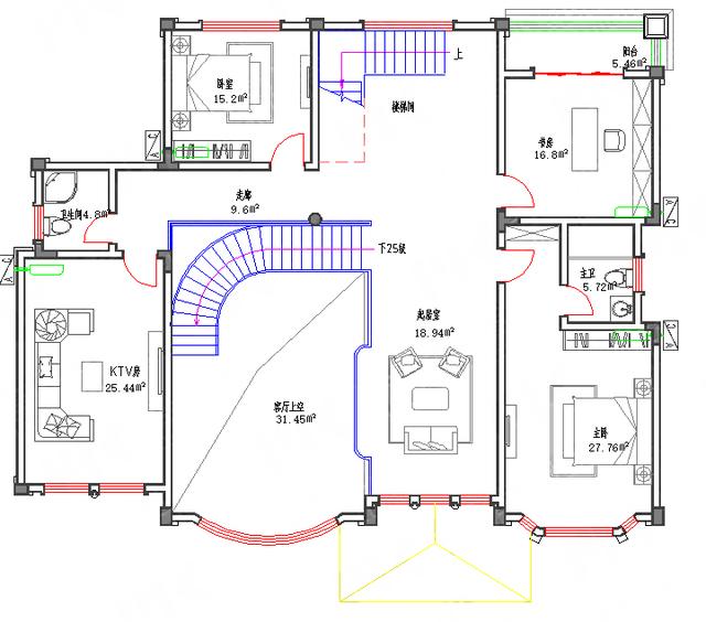 剛建成的復(fù)式三層別墅圖：65萬210㎡3廳7室?guī)TV房活動廳套間，一樣豪華大氣