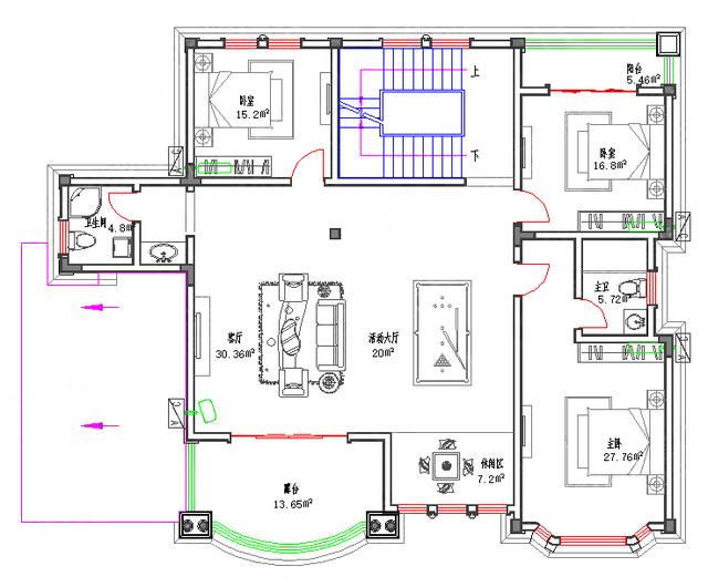 剛建成的復(fù)式三層別墅圖：65萬210㎡3廳7室?guī)TV房活動廳套間，一樣豪華大氣
