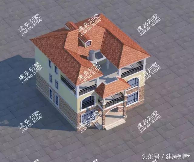 13.2×15.1米三層農(nóng)村別墅，真石漆搭配文化石，經(jīng)濟(jì)又美觀