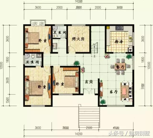 14.2×10.5米一層農(nóng)村別墅，北方人都喜歡的戶型