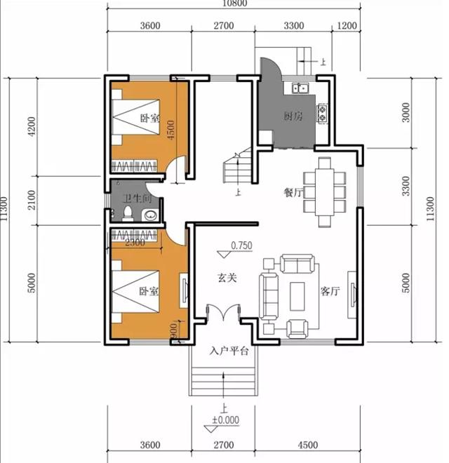 11X12米方正農(nóng)村小別墅，非常符合農(nóng)村的風(fēng)俗，帶平面圖