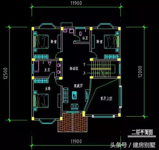 11.9×12.5米三層農(nóng)村別墅，最愛的飄窗每個臥室都有