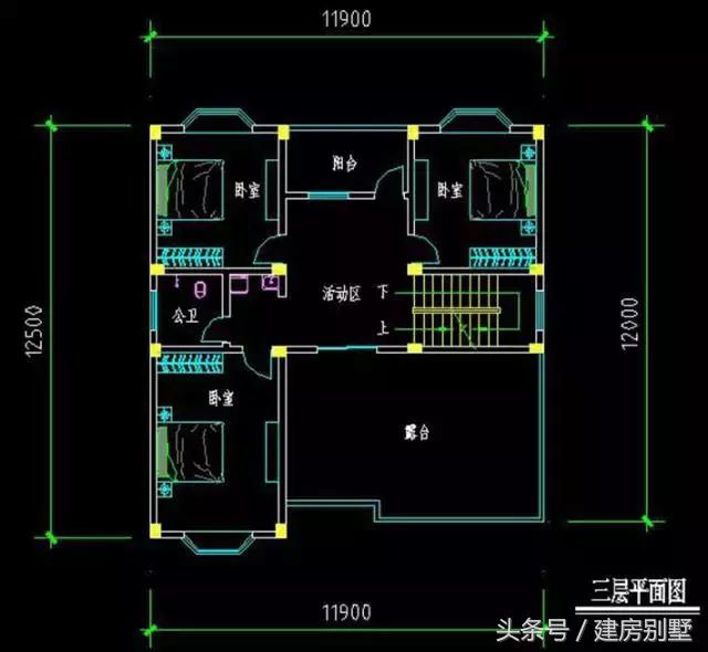 11.9×12.5米三層農(nóng)村別墅，最愛的飄窗每個臥室都有