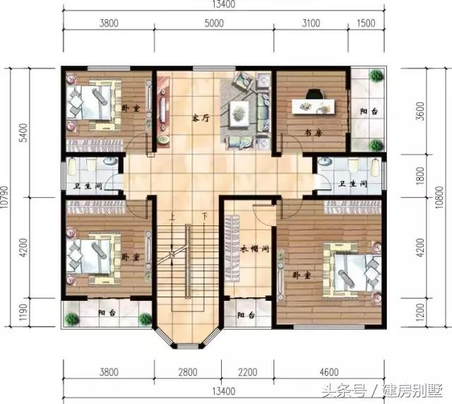 13.4×10.8米兩層別墅臥室均帶陽臺，再也不用跟妹妹搶了