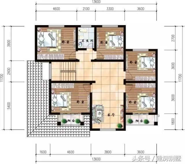 13.6×12.3米兩層農(nóng)村別墅，帶飄窗還有門廊