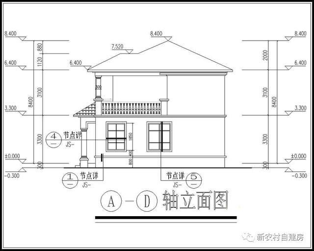 20萬內(nèi)的農(nóng)村私人別墅設(shè)計(jì)圖，14x9米，含平面圖和立面圖