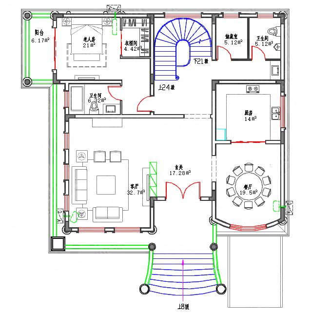 復式三層70萬180㎡別墅施工圖，帶地下室酒窖家庭影院吧臺，將住房和娛樂完美結合的農村別墅戶型圖
