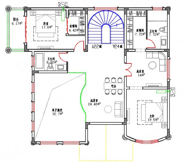 復式三層70萬180㎡別墅施工圖，帶地下室酒窖家庭影院吧臺，將住房和娛樂完美結合的農村別墅戶型圖