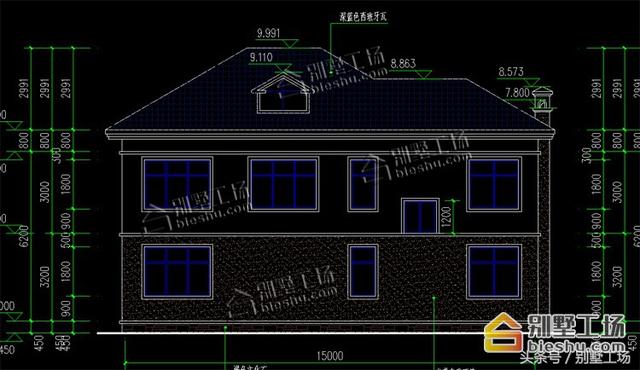 二層簡歐風格的別墅設計圖紙，15X8.9m大面寬小進深，功能齊全帶堂屋開放式餐廳