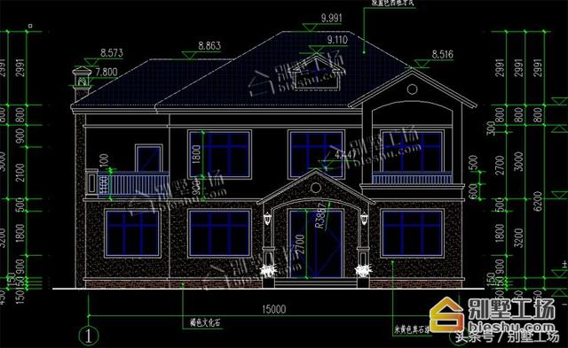 二層簡歐風格的別墅設計圖紙，15X8.9m大面寬小進深，功能齊全帶堂屋開放式餐廳