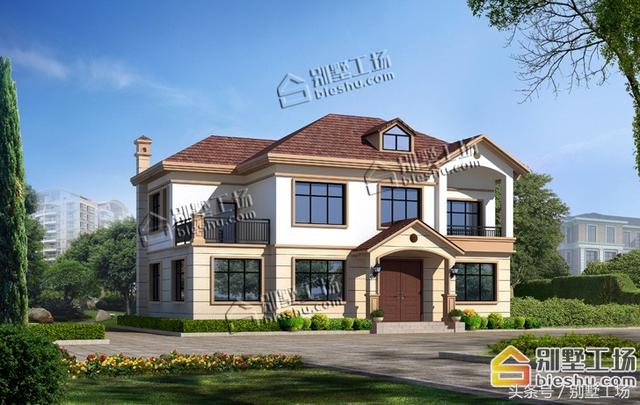 二層簡歐風格的別墅設計圖紙，15X8.9m大面寬小進深，功能齊全帶堂屋開放式餐廳