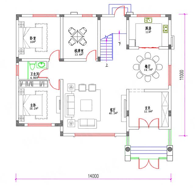 二層農(nóng)村自建房全套施工圖，造價(jià)30萬左右2廳6臥14×11帶棋牌室臥室套間