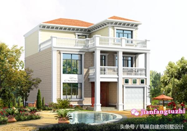 三層帶車庫(kù)農(nóng)村自建房別墅設(shè)計(jì)圖，戶型合理，空間利用高