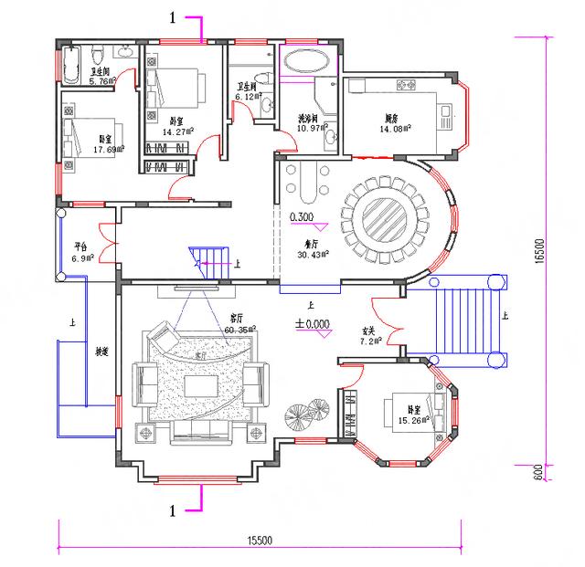 復(fù)式三層地中海風格別墅設(shè)計圖，豪華大氣