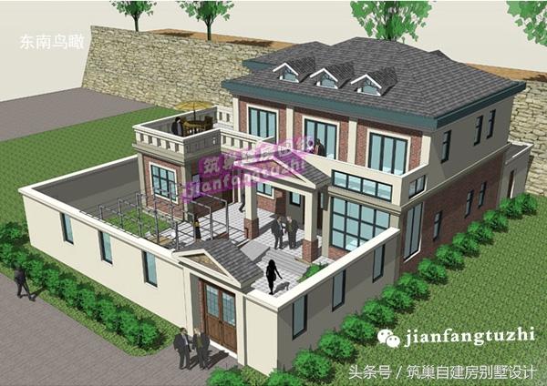 38萬15x15米帶庭院二層簡(jiǎn)歐式別墅設(shè)計(jì)圖，戶型外觀更簡(jiǎn)潔、硬朗、更具有現(xiàn)代氣息！