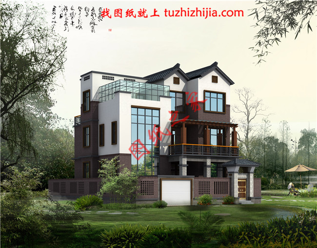 新中式農(nóng)村三層樓設(shè)計圖，帶地下室，主體建筑面積110平米