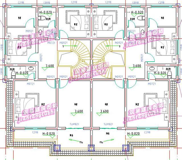 鄉(xiāng)村二層雙拼別墅農(nóng)村兩戶自建房，簡約美觀。