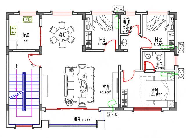小戶型三層半兄弟戶別墅圖，100㎡32萬3廳3廚9室，帶涼亭。