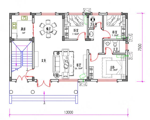 小戶型三層半兄弟戶別墅圖，100㎡32萬3廳3廚9室，帶涼亭。