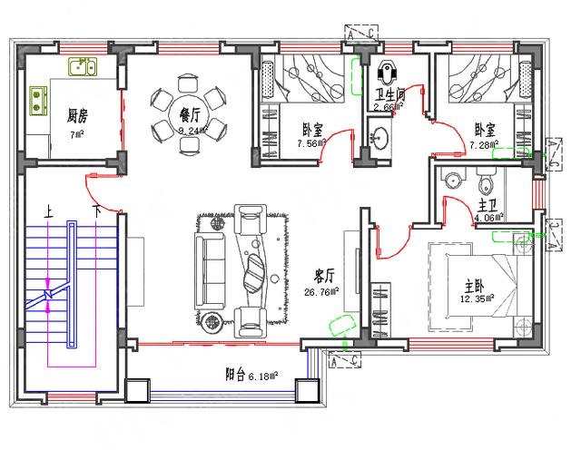 小戶型三層半兄弟戶別墅圖，100㎡32萬3廳3廚9室，帶涼亭。