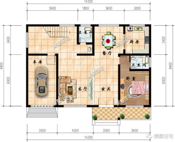 二層別墅14X9米，5室4衛(wèi)還帶車庫，超小進深也能造好房。