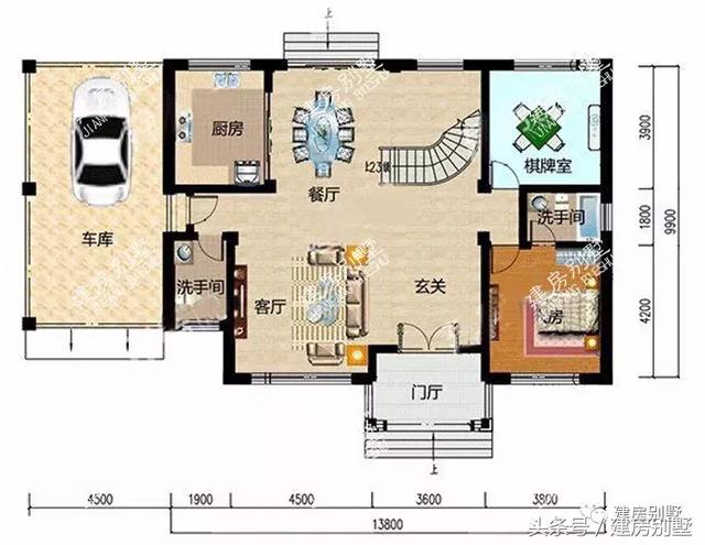 三層豪宅別墅圖，第一棟配開放式車庫，第二棟設(shè)電梯井
