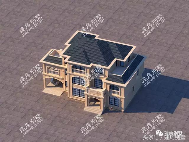 三層豪宅別墅圖，第一棟配開放式車庫，第二棟設(shè)電梯井