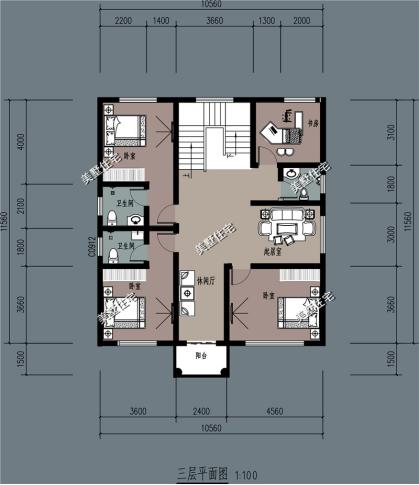 農(nóng)村四層別墅圖，10X11米，9室2廳帶車庫，精致布局實(shí)用又漂亮
