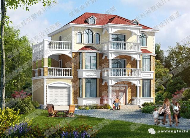 25萬2廳5室12×9米二層小別墅圖，帶走廊+臥室套間。