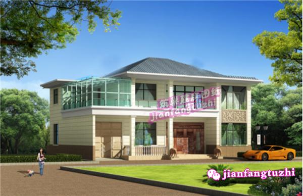 18x14米二層新農(nóng)村框架自建房，帶陽光房，簡約清新。