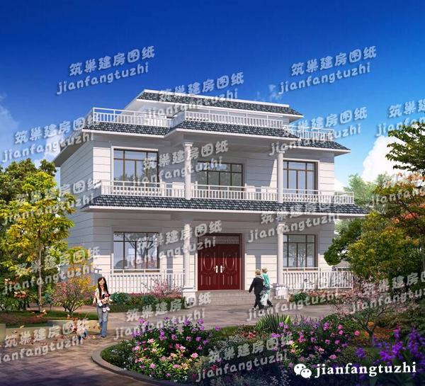 18x14米二層新農(nóng)村框架自建房，帶陽光房，簡約清新。