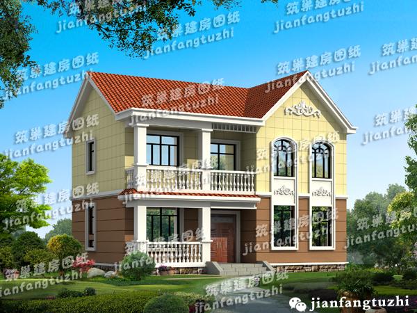 18x14米二層新農(nóng)村框架自建房，帶陽光房，簡約清新。