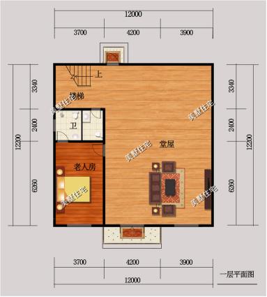 三層別墅圖，12x12米，6室2廳簡歐風(fēng)，方正的戶型和簡約的外觀。