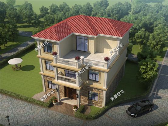 三層別墅圖，12x12米，6室2廳簡歐風(fēng)，方正的戶型和簡約的外觀。