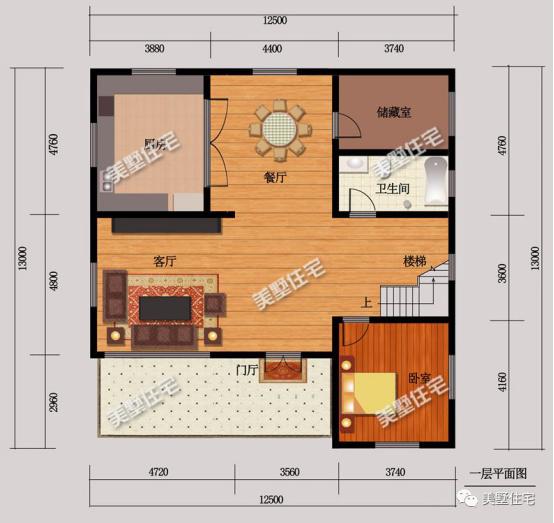 三層新中式別墅圖，12x13米，露臺精致布局實用，簡約大方。