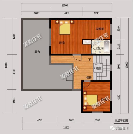 三層新中式別墅圖，12x13米，露臺精致布局實用，簡約大方。