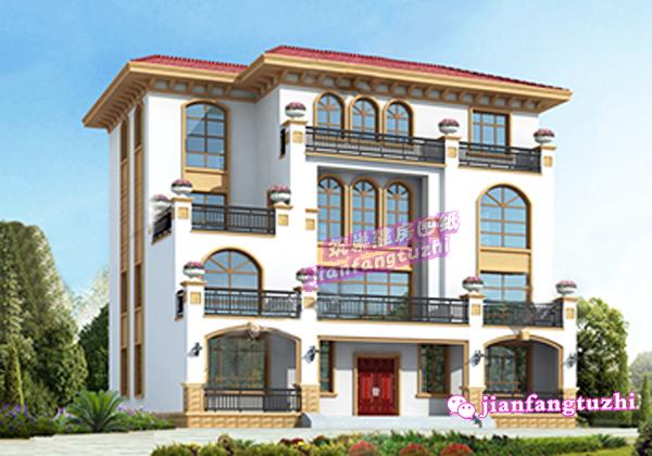 高檔歐式四層農(nóng)村別墅設(shè)計(jì)圖，70萬(wàn)180平方米，清新脫俗的外觀。