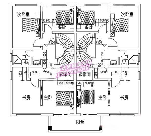 二層農(nóng)村雙拼別墅設(shè)計(jì)圖，14x12米，單戶90平米左右。